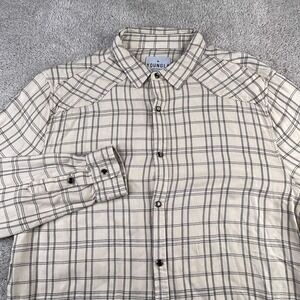 YOUNGLA Shirt Mens Large‎ Tan Checkered Viscose Flannel Pearl Snap Western